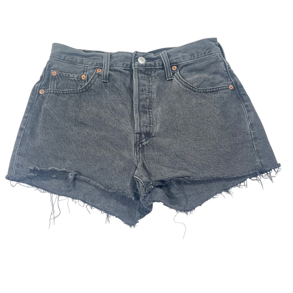 Levi's 501 Denim Shorts Gray Button Fly High Rise Cut Off Distressed Grunge 29